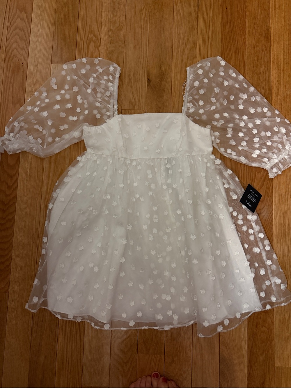 Lulu's Effervescent Charm White Organza Floral Babydoll Mini Dress